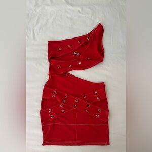 SHEIN Red Asymmetrical Skirt with Grommet Accents